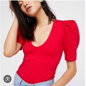 Free People Ellery Red Puff Sleeve Shirt